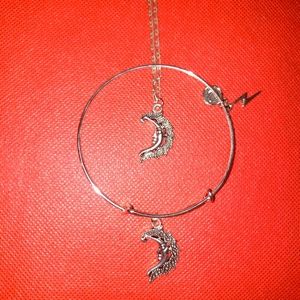 Half a moon matching silver bracelet and bracelet. Alex and Ani inspired